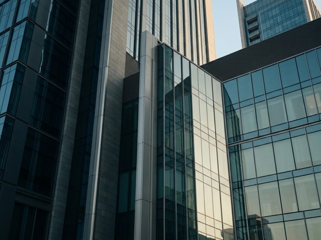 Contemporary glass office towers in the Dubai business district
